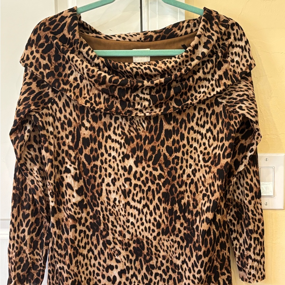 Chico's Brown Leopard Print Cowl Neck Blouse